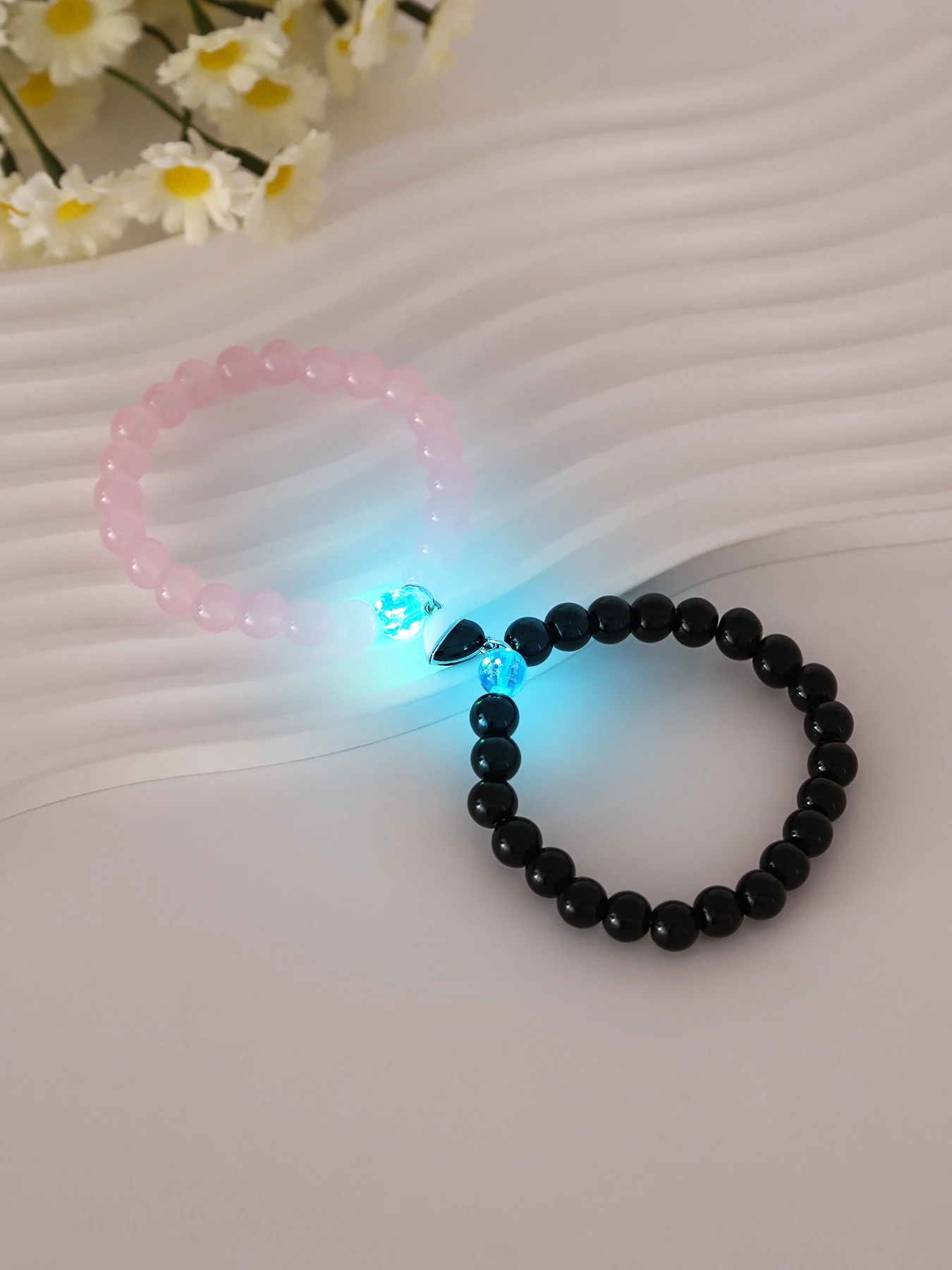 2 pezzi si illuminano in braccialetti di perline scure braccialetti fatti a mano amante dei braccialetti