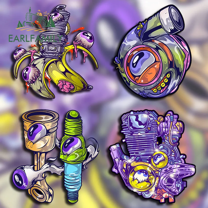 EARLFAMILY-pegatinas de coche con motor de turbina estilo monstruo, calcomanías creativas de moda, protector solar, accesorios de personalidad para coche, 13cm