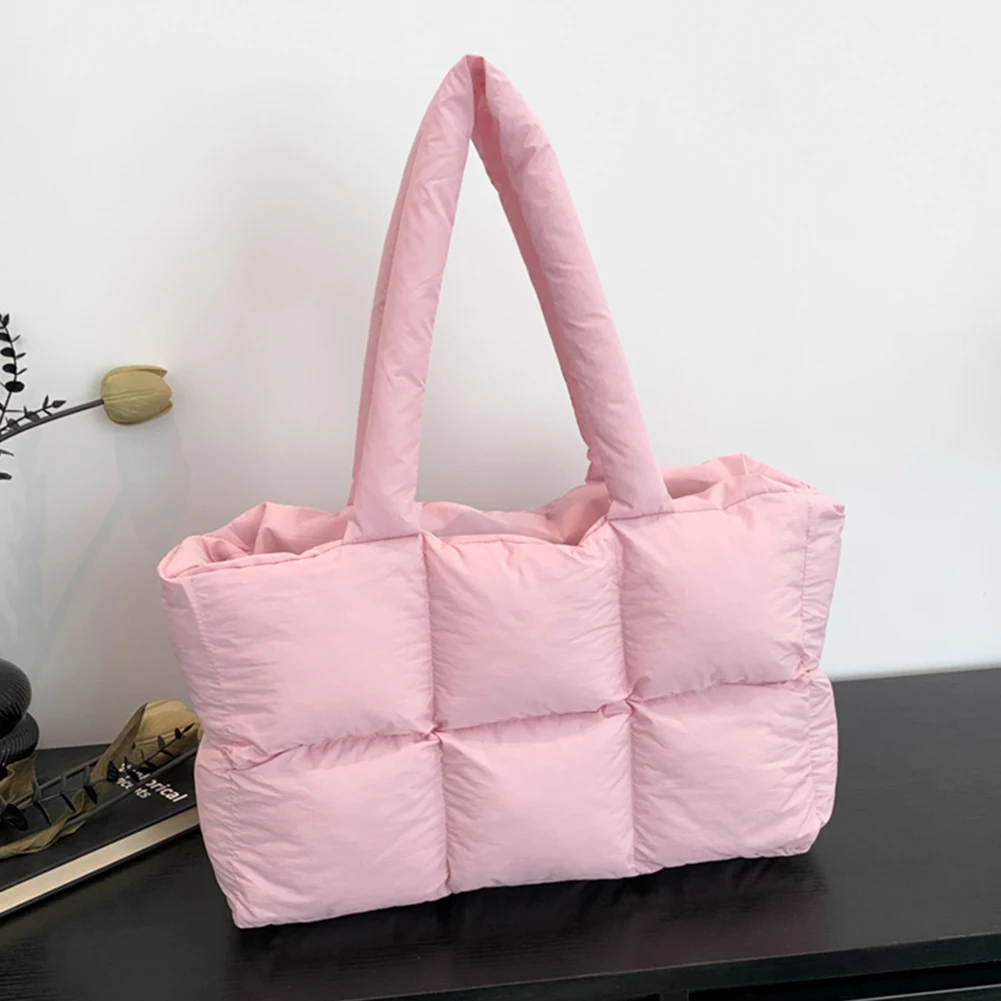 Women Puffer Shoulder Bag Solid Color Quilted Fashion Shopping Bag Large Capacity Soft Cloud Tote Bag Casual Tote Bag