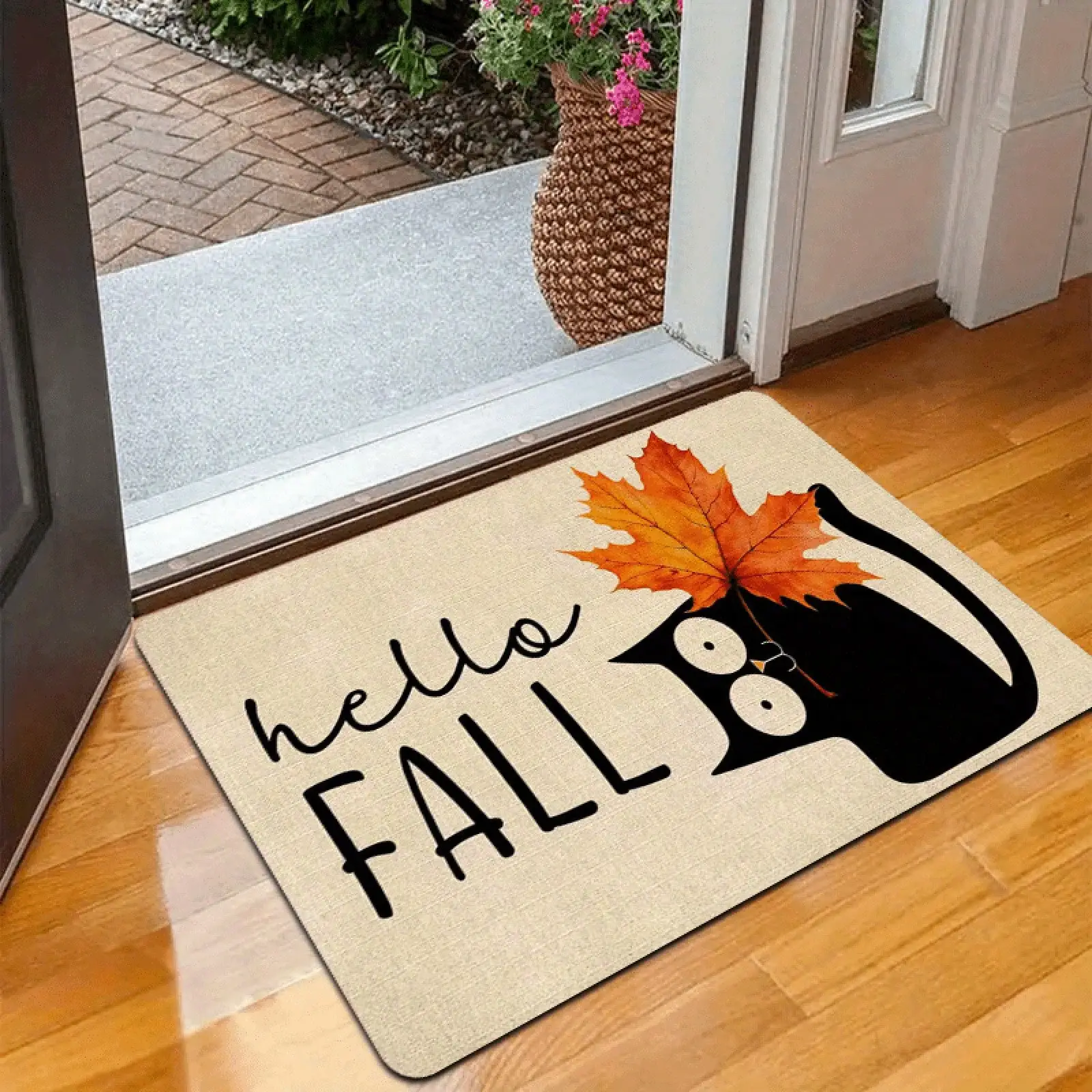 A Doormat With A Hello FALL Design, Full Of Autumn Atmosphere. Features A 0.47-Inch Sponge Thickness And Weighs 600 Grams Per Square Meter. Made Of Polyester