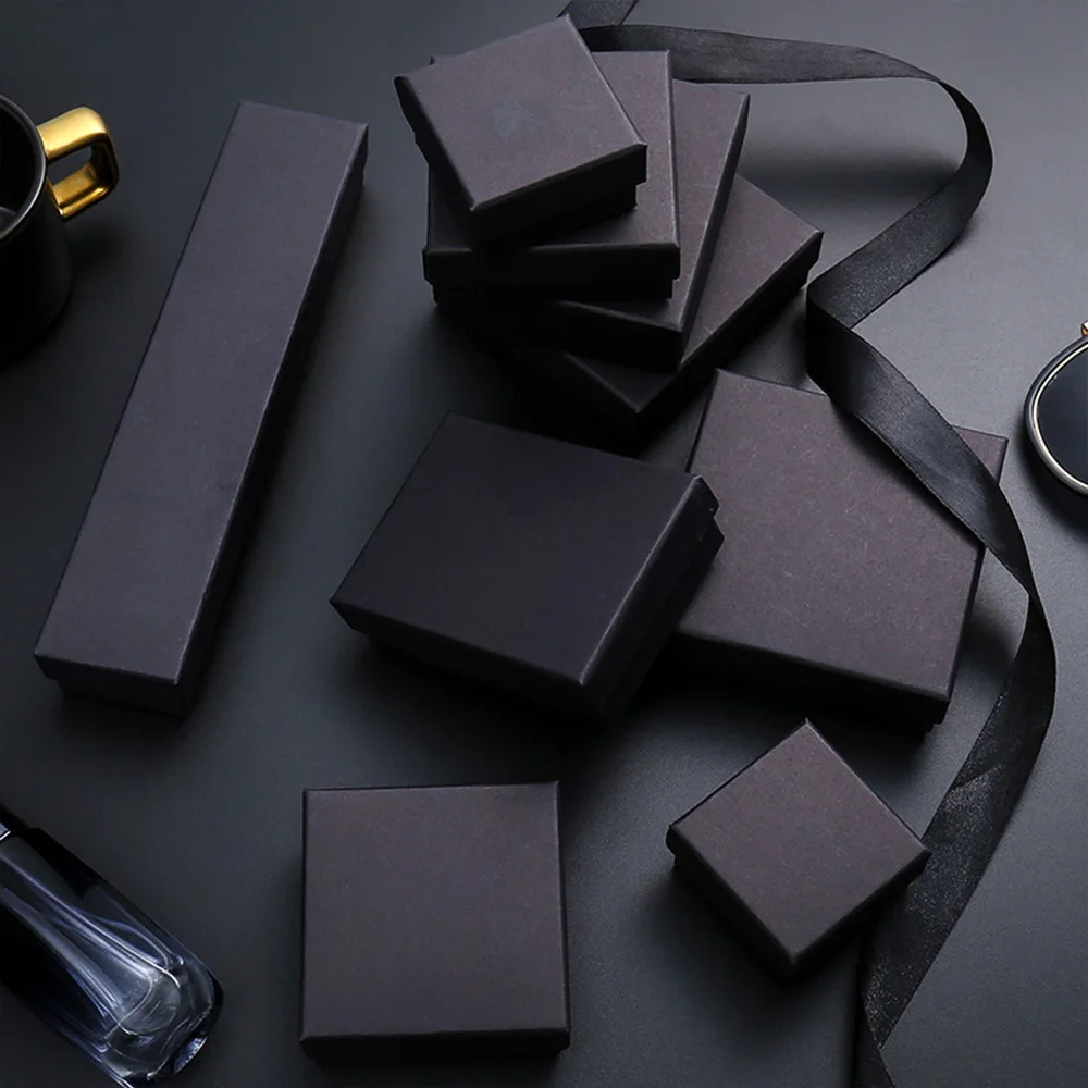

50pcs Black Cardboard Paper Gift Jewellery Packaging Bracelet Necklace Ring Jewelry Box Storage Display with Sponge Wholesale