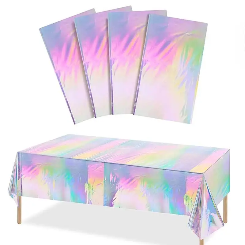 

1pcs Disposable Plastic Iridescent Foil Table Cover Rectangle Tablecloth Dining Table Cloth For Wedding Party Banquet Decoration