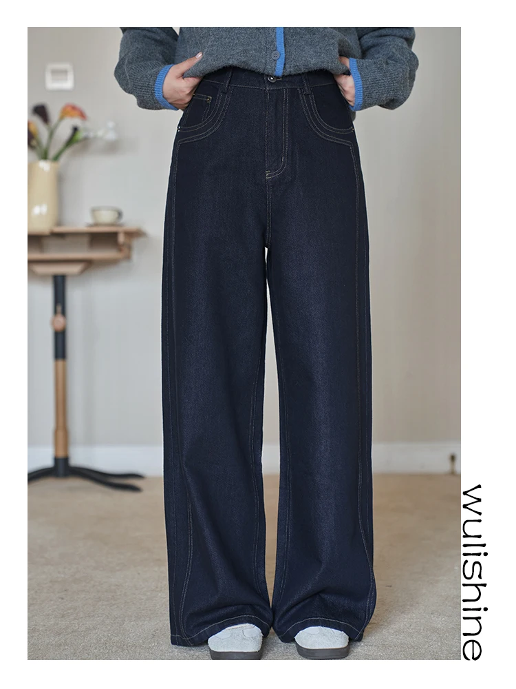 

Прямые женские джинсы с высокой талией и разрезом по бокам, утягивающие осенне-зимние укороченные брюки S995, тканевые застежки на пуговицах