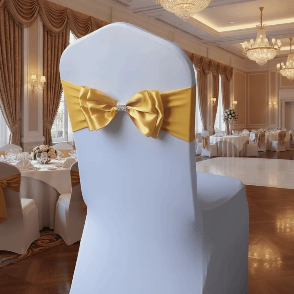 10PCS Spandex Band Satin Bow Chair Sash Double Layer Free Tie Chair Bowknot Decorations Solid Color Elastic Chair Ribbon