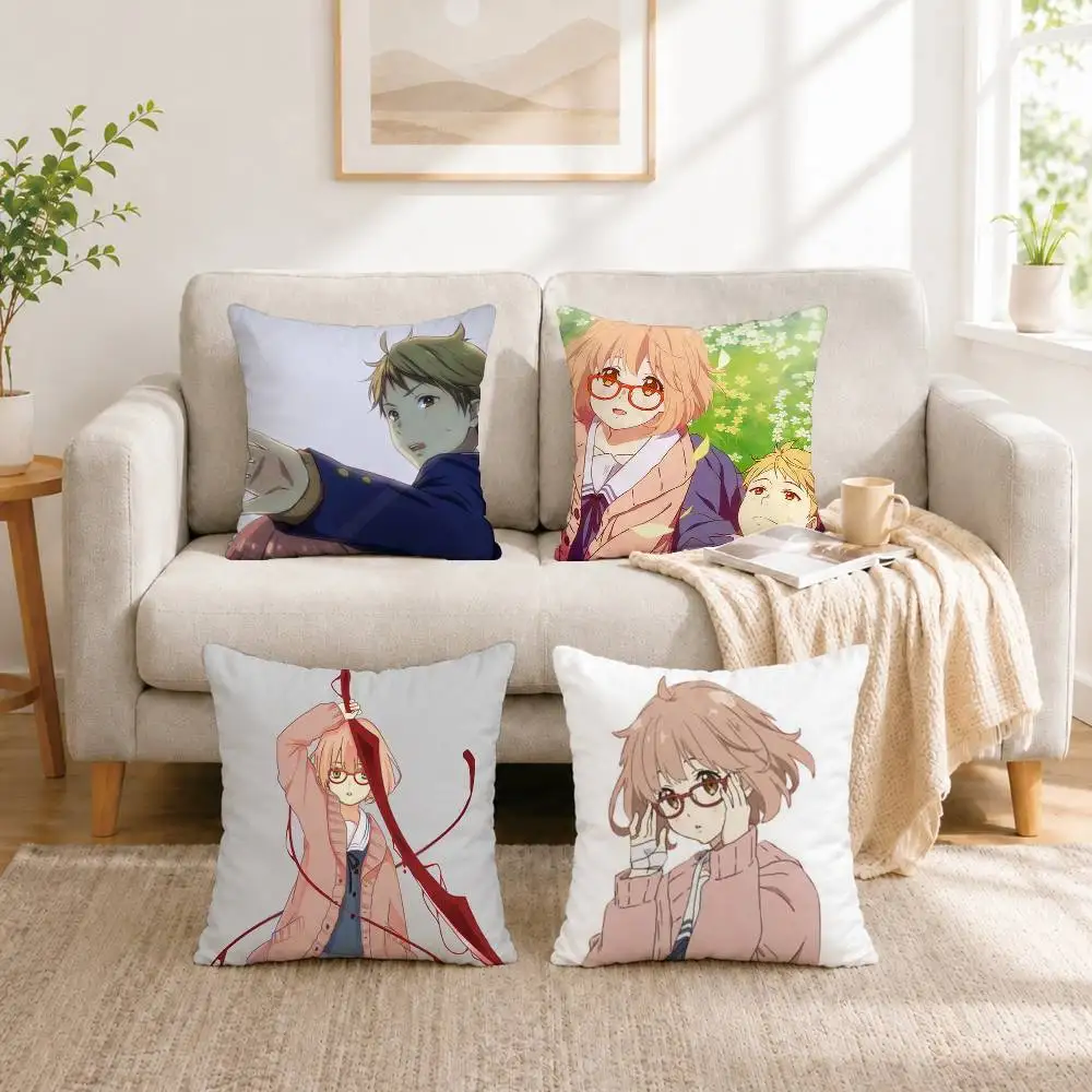 A-Anime Beyond the Boundary Pillow Case Square Double-Sided Sofa Cushion Cover Bedroom Bedside Pillow Gift