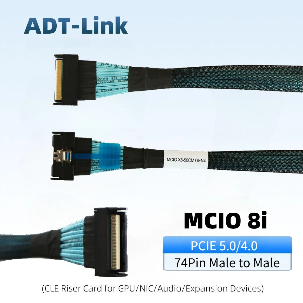 PCIe 5.0 4.0 MCIO 8i X8 High-Speed 74Pin Data Cable MCIO To MCIO 8X Male To Male 50CM Cable NVMe SSD External Server PCIE GEN5/4