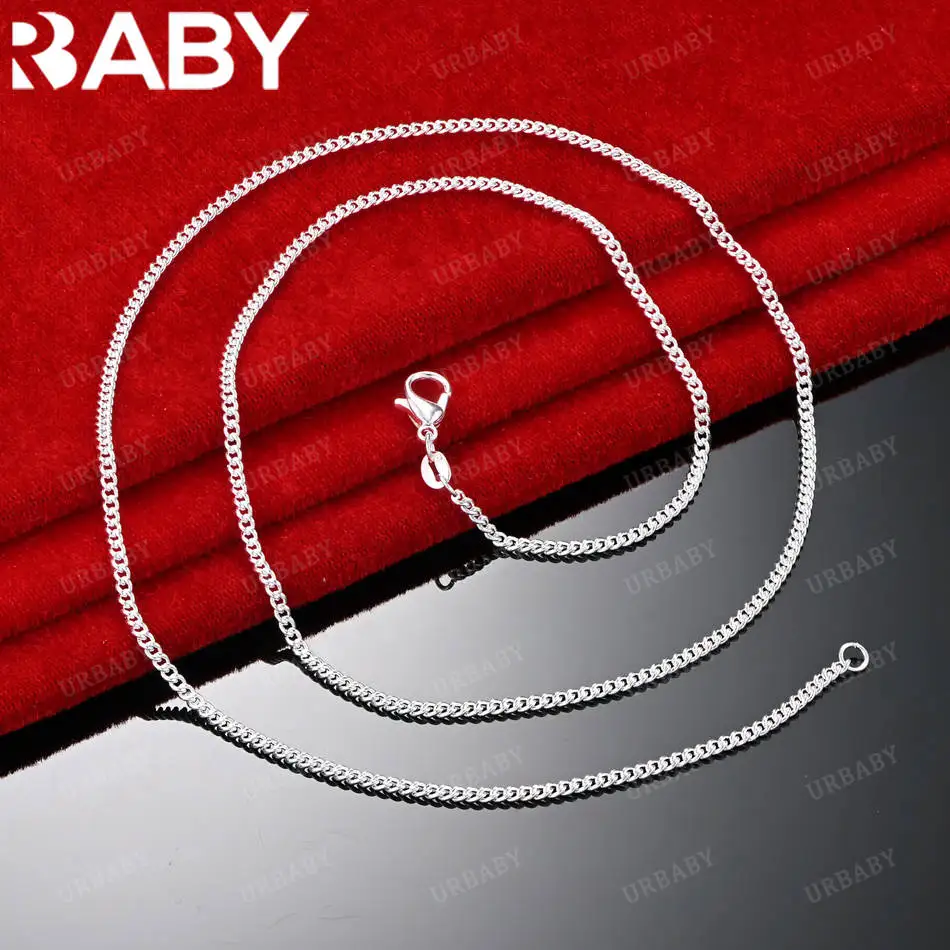 

URBABY 925 Sterling Silver 40-75cm 2mm Chain Necklace For Women Man Charm Trend Birthday Gifts Fashion Party Fine Jewelry