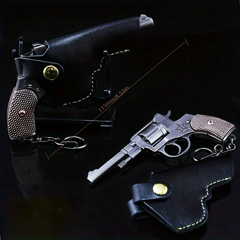 Revolver Gun Model Keychain Zinc Alloy Game Peripheral Collectible Toy Replica Miniature Pistol Charm