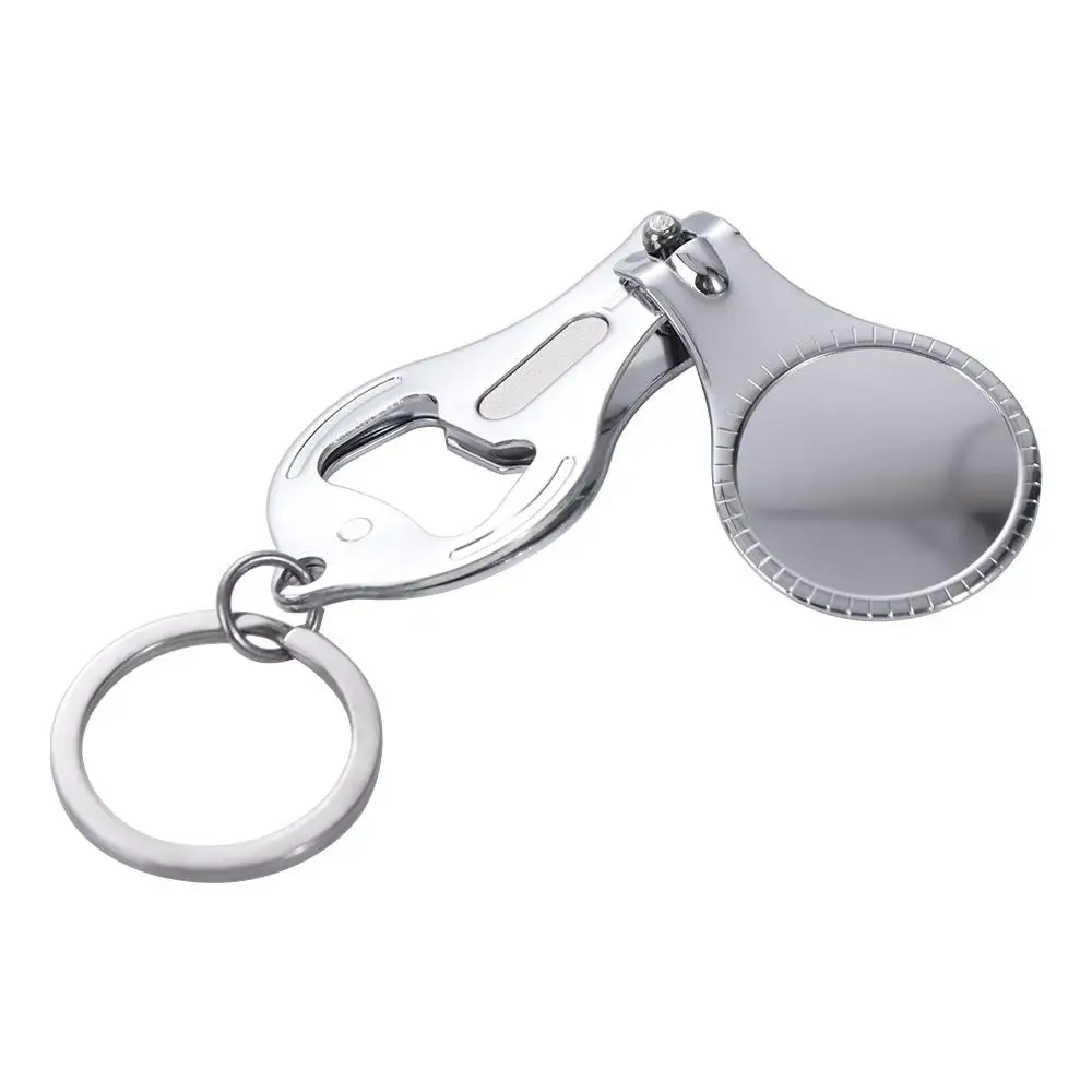 3 in 1 Nail Clippers Keychain Multifunctional Round Shape Bottle Opener Kering Carbon Steel Toenail Pedicure
