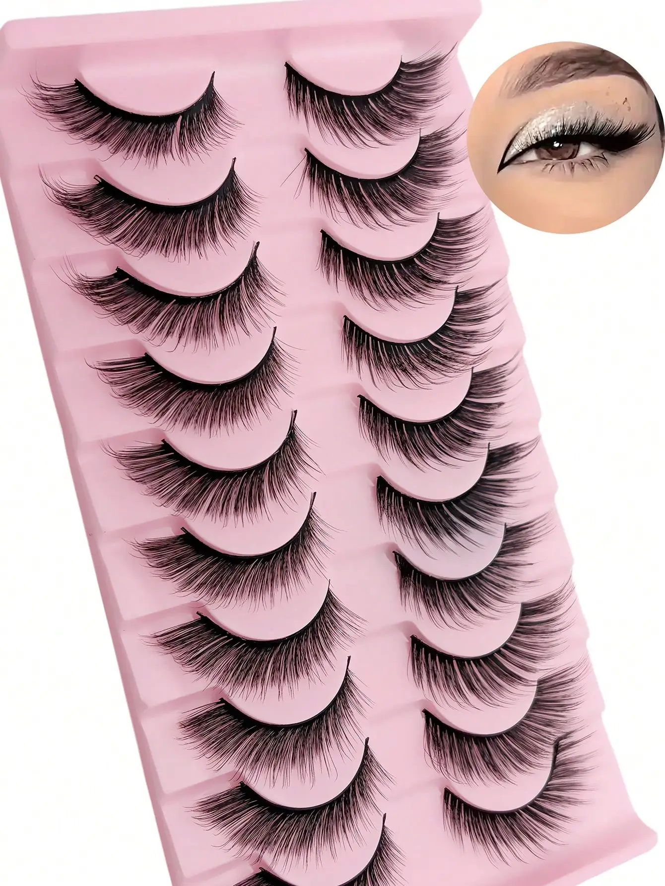 10 Paar Cat-Eye- und Fox-Eye-Wimpern, flauschig, voluminös, verlängernd, für die äußere Augenwinkel, mit geschwungenen Spitzen, für einen natürlichen Look, ideal für den täglichen Gebrauch und für Partys. – Detail 4
