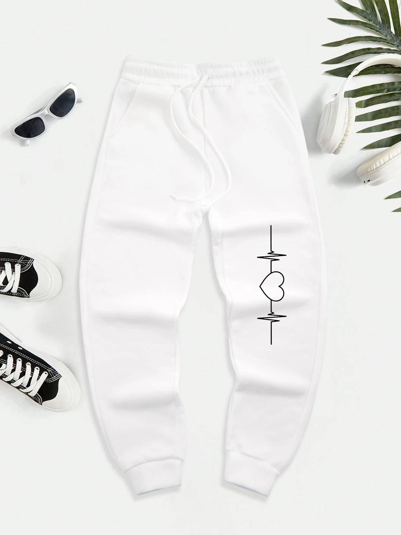 

Heartbeat With Heart Shape Printed Men'S Autumn Casual Basic Pants Warm Pocket Drawstring Fashion Trousers Street Fleece Pant
