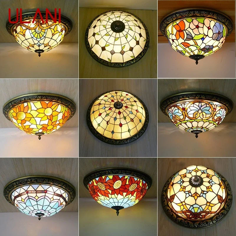 ULANI Tiffany Ceiling Light American Countryside Bedroom Study Modern Creative Bar Counter Corridor Colored Glass Ceiling Light