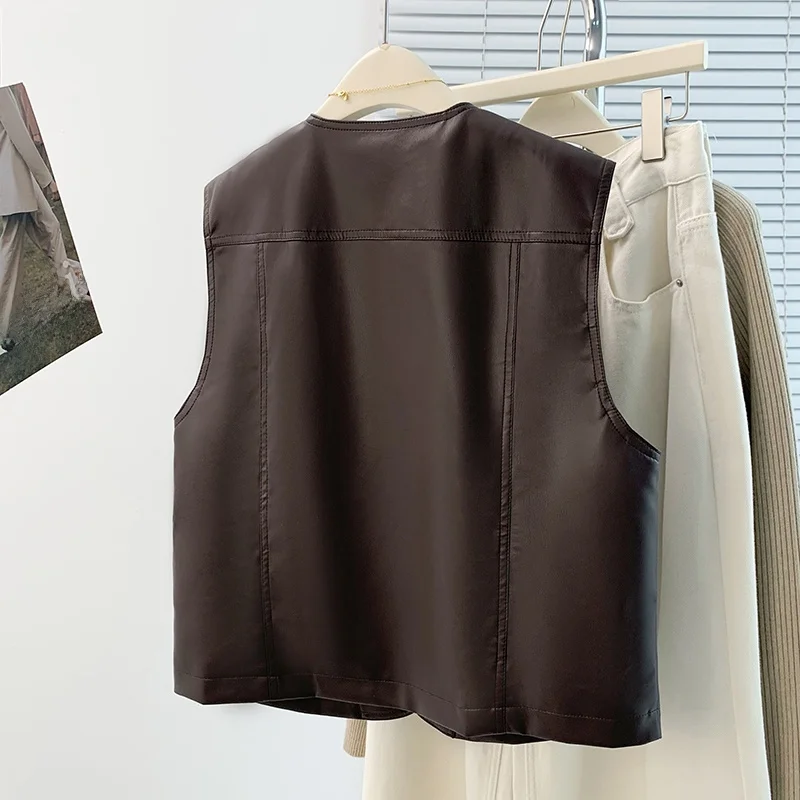 Nuovo gilet Jaet in pelle PU vestibilità ampia ort rotondo Ne monopetto capispalla da donna casual Sli colore puro pendolari