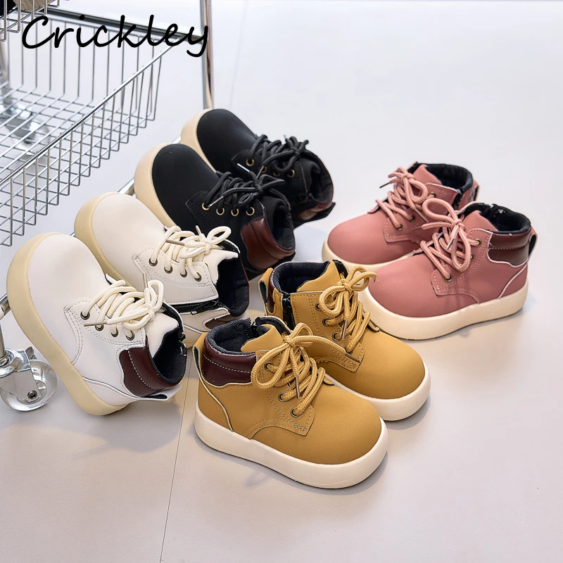

Spring Autumn Solid Boys Girls Boots PU Leather Soft Bottom Ankle Shoe For Toddler Children Zip Non Slip Kids Fashion Boots