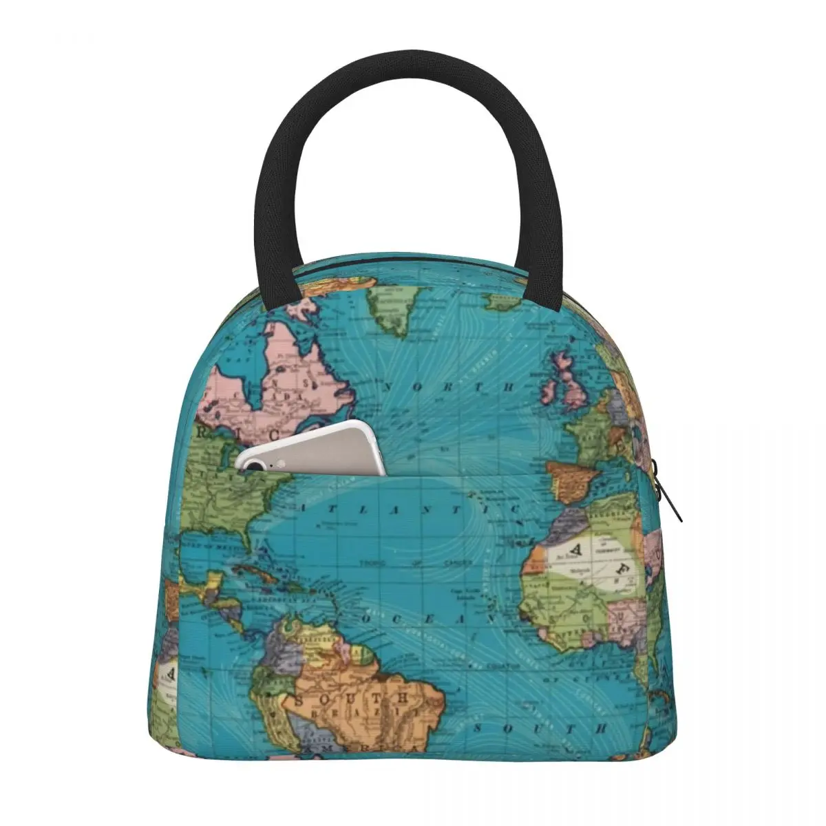 

Vintage Map Print Lunch Bag Men The World 1897 Travel Lunch Box Casual Thermal Lunch Bags Waterproof Convenient Cooler Bag