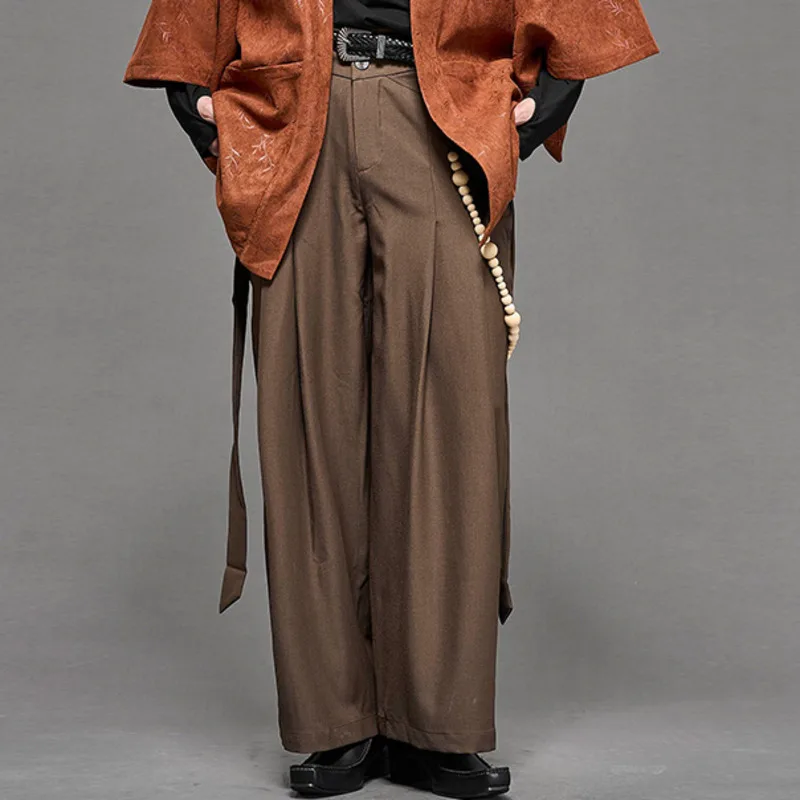 Hksh primavera nova maré masculina yamamoto estilo japonês casual perna larga tornozelo comprimento terno calças moda nicho plissado em linha reta hk5923