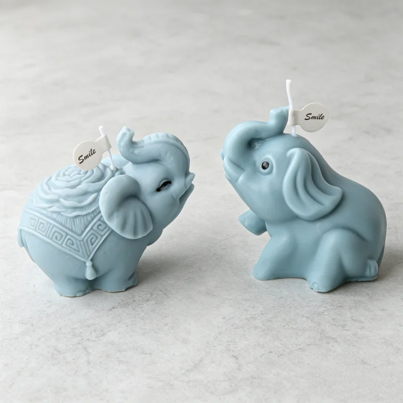 3D Cute Elephant Silicone Candle Mold, Multi-Style Trunk Up Lotus Wax Mould for DIY Soap Resin Plaster Baby Home Decor Gift Sets