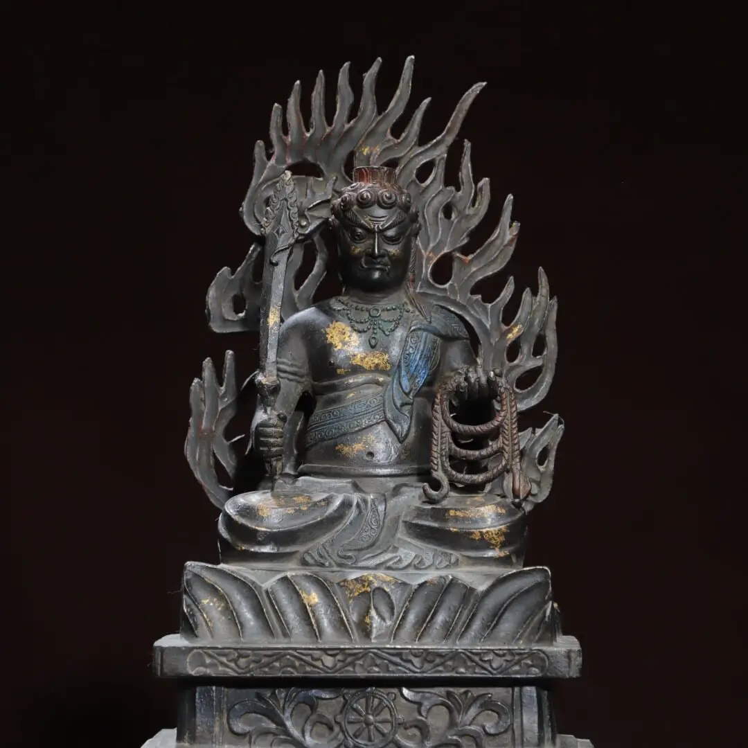 Handmade Vintage Brass Carved Acala Fudo Myoo Statue Home Altar Desk Decor