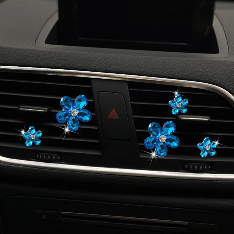 5PCS New Water Diamond Five Petal Flower Diamond Flower Car Air Outlet Decoration Clip Car Interior Decoration Accessories