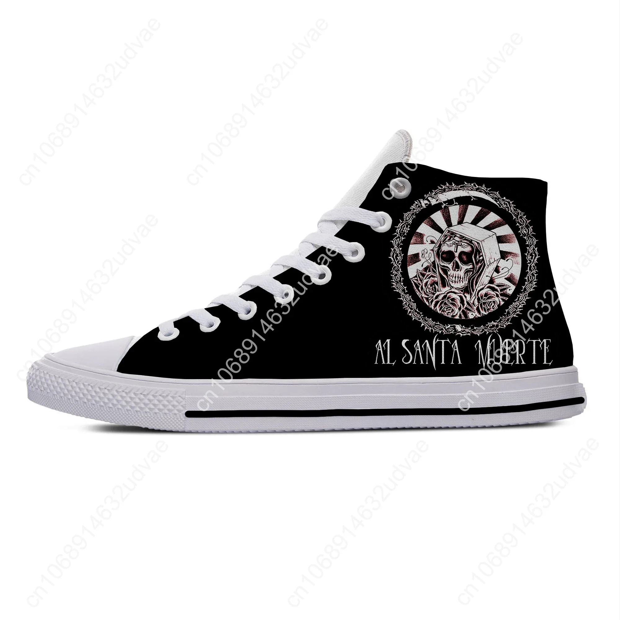 Hot Cool Santa Muerte Horror Death Goth Mexican Skull Casual Doek Lichtgewicht Schoenen Hoge Top Mannen Klassieke Boardschoenen