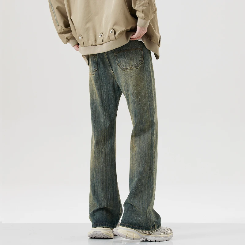 Autumn New Vintage Jeans Men's Fashion Distressed Personality Straight Wide Trousers Male Streetwear Straight Denim Pants