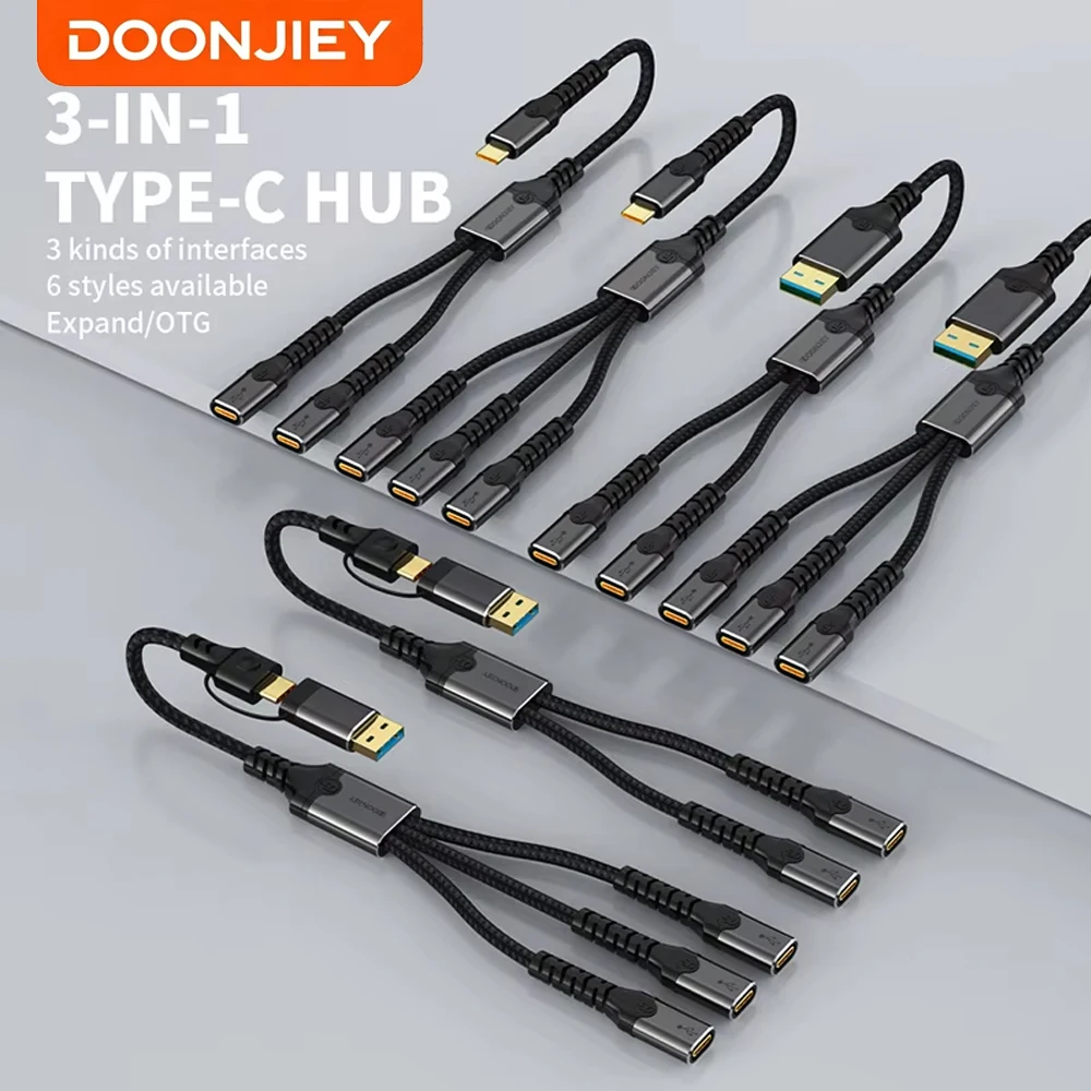 DOONJIEY USB Type C HUB Multiple Splitter Adapter OTG Data Transfer Adapter 3/2 Port USB Power Hub Cable Connector