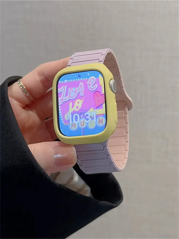 Ремешок Магнитный в Корейском стиле ярких цветов для Apple Watch Band Ultra2 49 мм 45 44 41 42 40, браслет Correa для Iwatch Series 9 8 SE 7 6