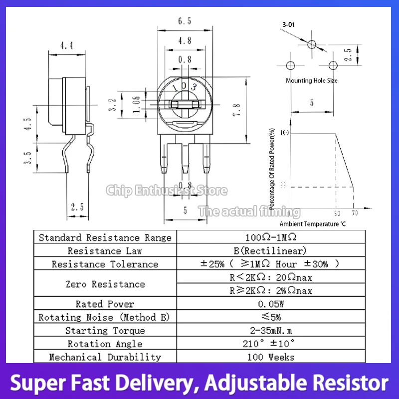 10PCS RM063-502 5K Horizontal Blue White Adjustable Resistor Plug-In Potentiometer