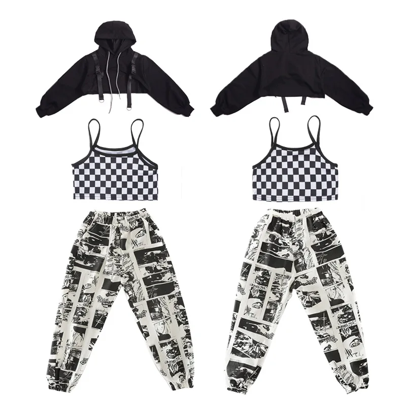 Jazz Dance Costume Children's Catwalk Performance Costume Black Spring and Autumn Hip-hop Costume Hip-hop Suit Girl