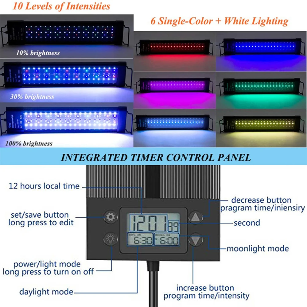 New Mould 60/75/90/120cm Fish Tank aquaculture Aquarium LED Light Programmable LED Aquarium light With Bracket with timer