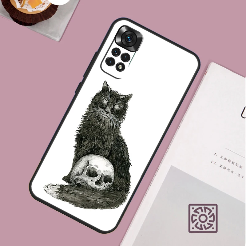 Black Cat Skull Goth Witch Case For Xiaomi Redmi Note 12 9 10 11 13 Pro Plus 9S 10S 11S 12S Redmi 12 10C 12C 13C Cover