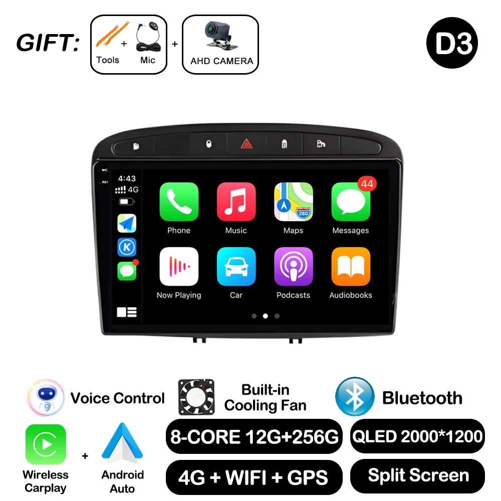 Android Auto voor Peugeot 308 SW 2007-2015 408 2012-2020 Draadloze Carplay Autoradio Multimedia Speler WiFi GPS Navigatie