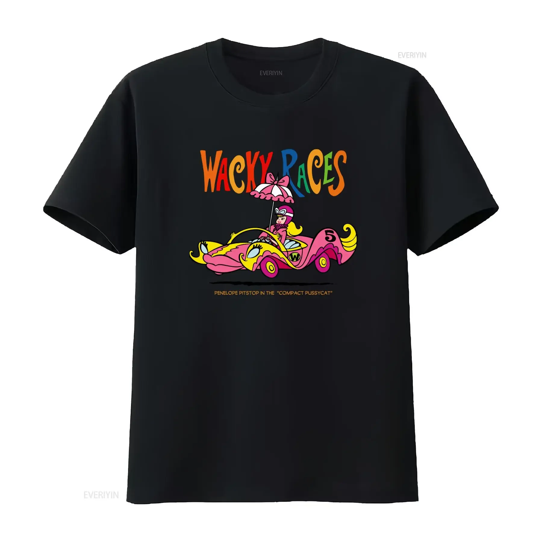 60s Retro Wacky Races Cartoon Penelope Pitstop in Compact Pussycat T Shirt for Women vintage Washed Top For Everyday Wear
