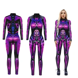 3D Digital Print Jumpsuit Robot Punk Armor Zentai Cosplay Costume Women's Cyberpunk Zipper Bodysuit Halloween Party
