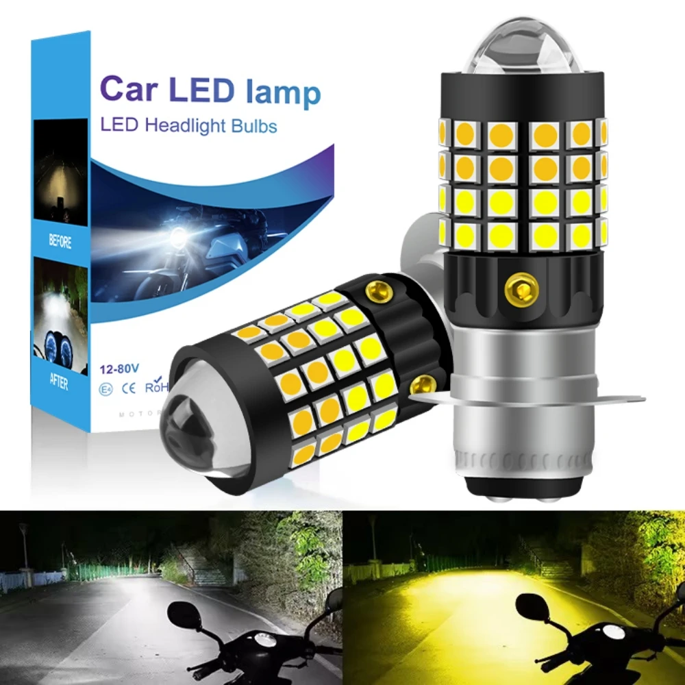 1PC 85LED Motorcycle Headlight Bulbs 1:1 H4 H6 P15D High Low Beam Yellow White Superbright Spotlight Scooter Moto Accessories