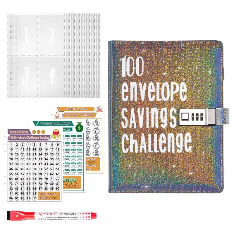 

Money Saving Challenge Binder Challenge Book & Binder Portable Tear-Resistant Budget Planner Cash & Expense Envelopes