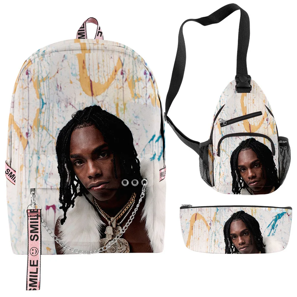 Hip Hop Popular Funny YNW Melly 3D Print 3pcs/Set School Bags multifunction Travel Backpack Chest Bag Pencil Case