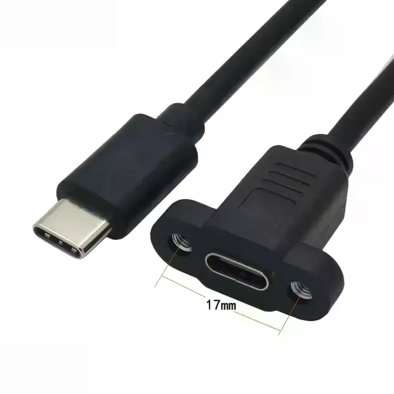 1Pcs Panel Mount Type-C USB-C Male To Female Extension Cable With Screw Hole Lock Connector Cable 0.3/0.5/1/1.5 Meters