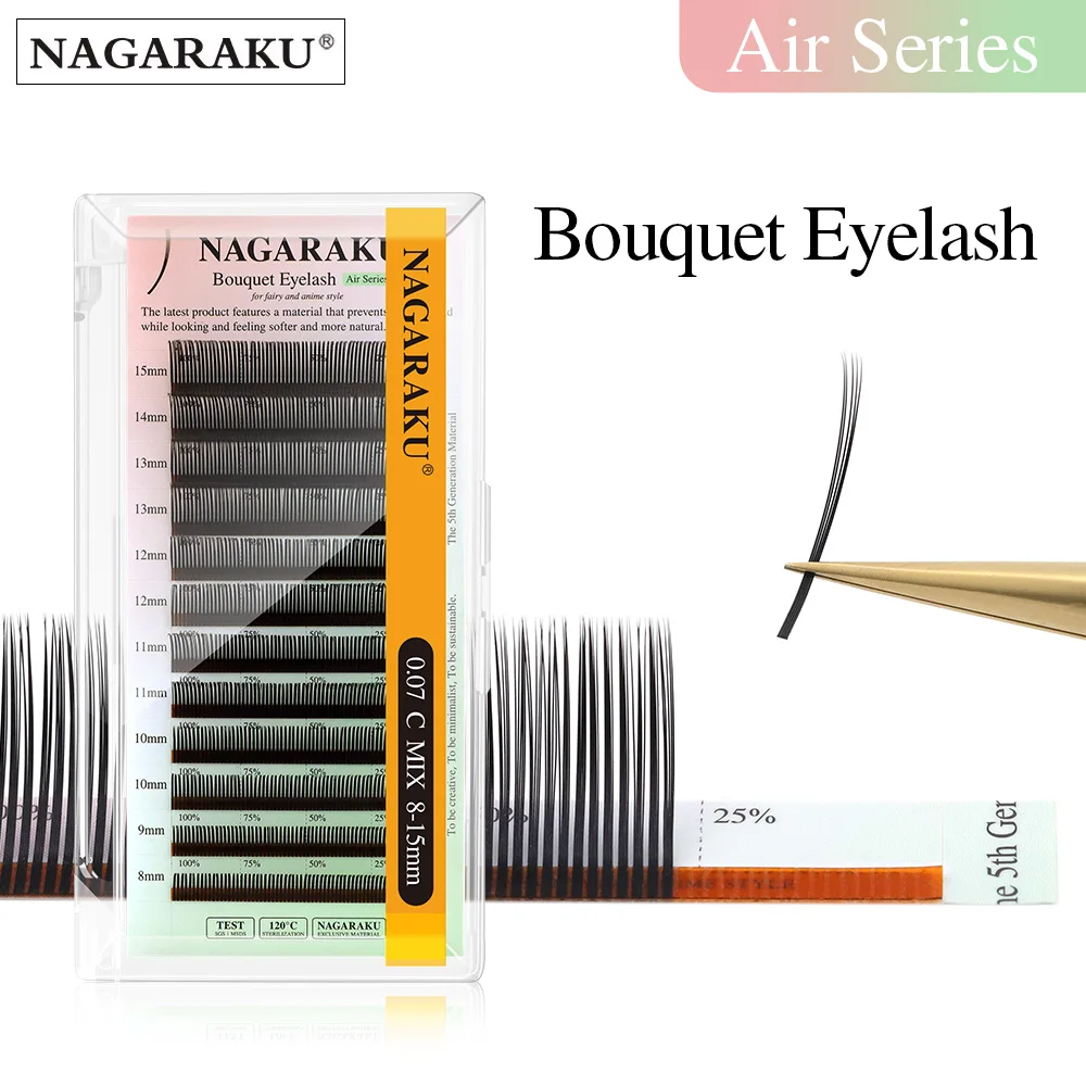 NAGARAKU-ramo de pestañas de hadas 5D, extensiones de pestañas naturales Flora, volumen híbrido, ventiladores prefabricados, Autofan Spike, maquillaje de belleza falsa