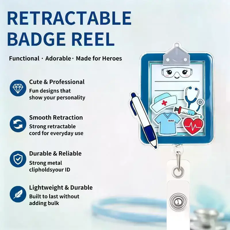 Shaker Acrylic Anime Human Organ Retractable ID Card Holder Nurse Badge Reel Alligator Clip