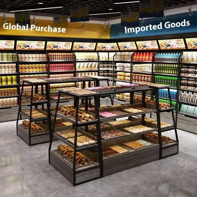 Custom Modern Wooden Bakery Display Rack Fashion Dessert Shop Design Custom Bread Display Rack