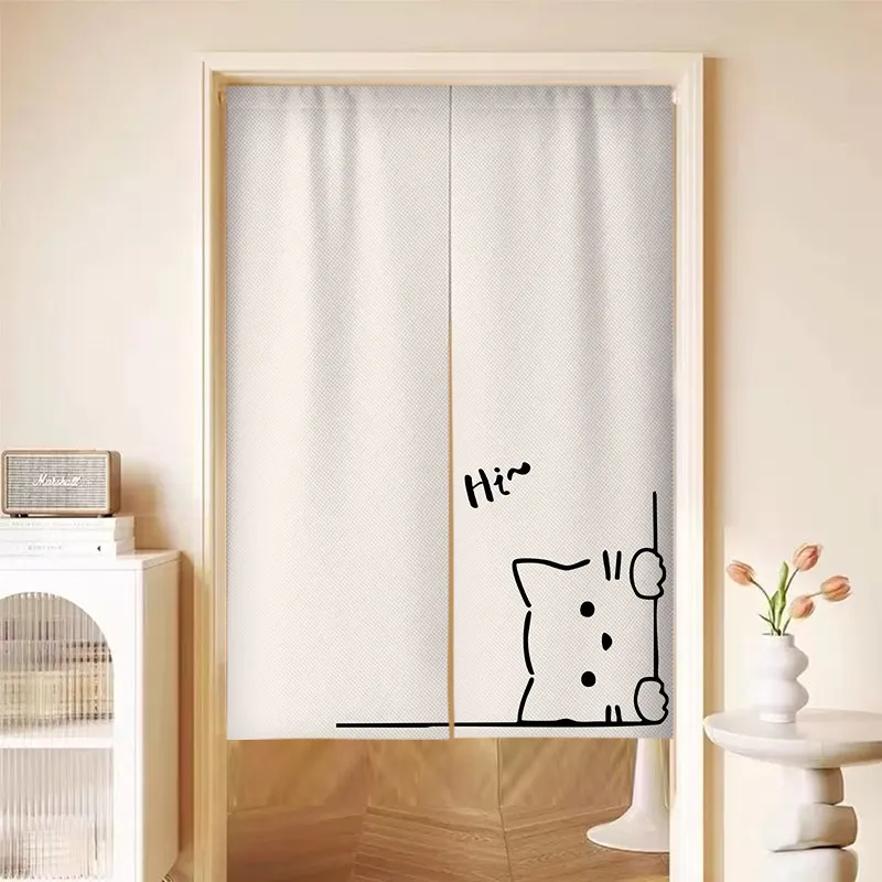 VIKAMA Peeking Cat Noren Door Curtain Simple Line Drawing Hanging Curtain Entryway Partition Ins Style Home Interior Decor