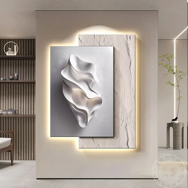 

Modern Minimalist 3D Relief Wall Art LED Light Painting for Hallway Corridor Entryway Living Room Vertical Home Decor Room
