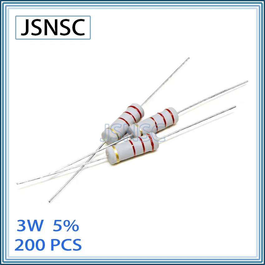 

JSNSC 200PCS 5% 3W 1R 2R 3R 10R 20R 30R 1K 2K 10K 20K 30K 750K 820K 910K 1M 1.2M 1.5M 1.8M 2M 2.2M OHM carbon film DIP resistor