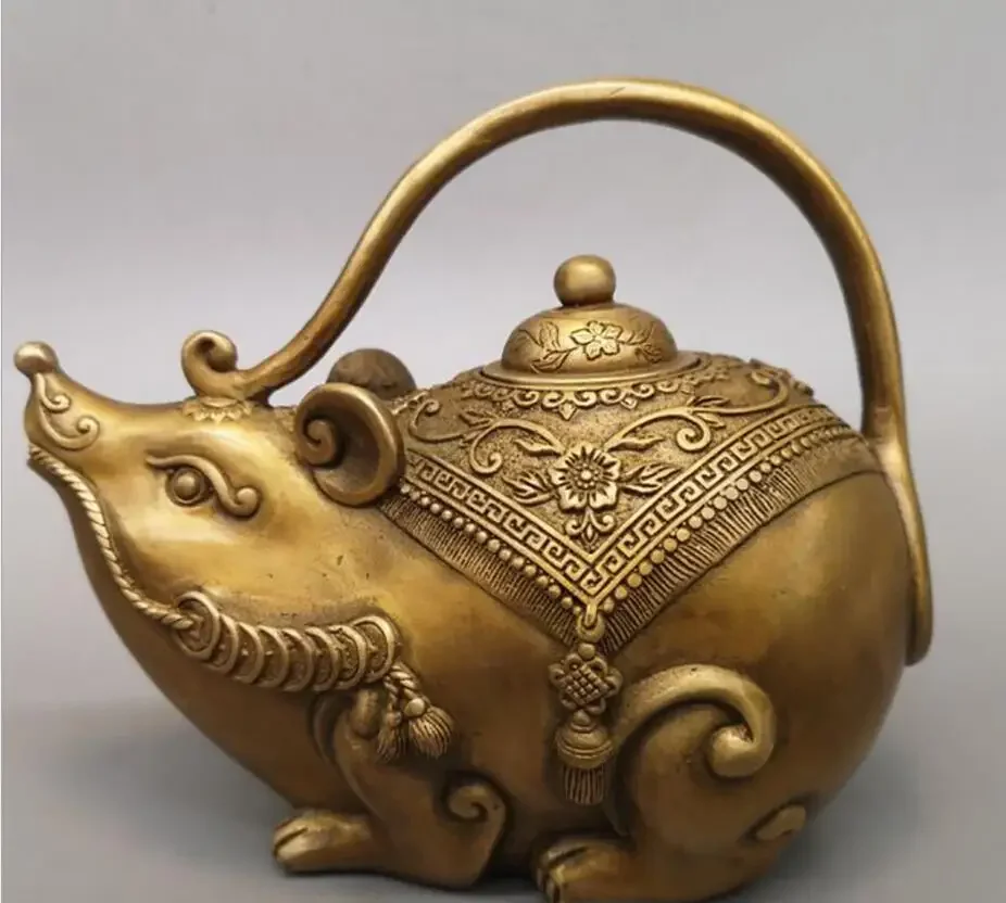 

Copper Statue Pure copper animal, rat teapot, wine pot, ornament, brass rat teapot, copper pot, living room, furnishing