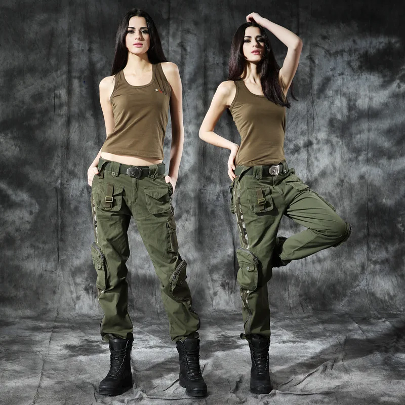 New Women Cotton Cargo Pants Army Fans Hiking Casual Pants Outdoor Sport Military Tactical Trousers