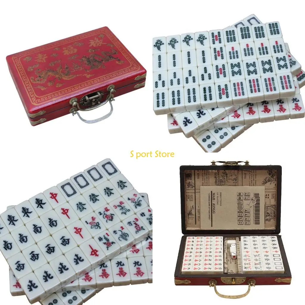 

U2JB 146 Sheets Light Portable Vintage Traditional Chinese Mahjong，Mini Mahjong Set with Box, Mahjong Family Board Game