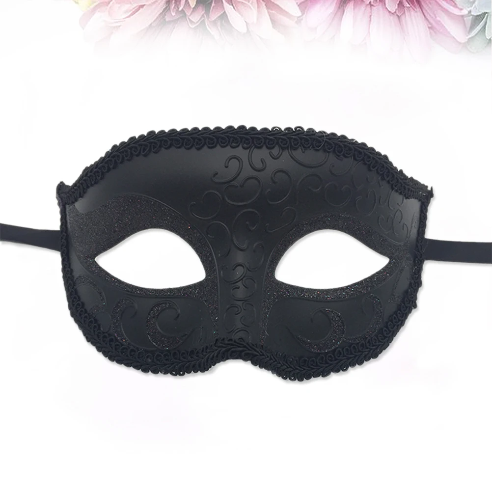 

One Size Fits Most Masquerade Costume Party Eye Mask Halloween Venetian Ball Black Plastic Ribbons Radian Nose Design