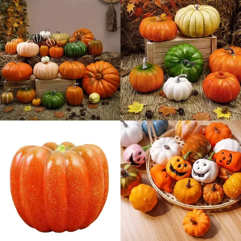 7-Piece foam artificial pumpkin, lightweight pumpkin decorations, suitable for Halloween, Thanksgiving, Harvest Festival,