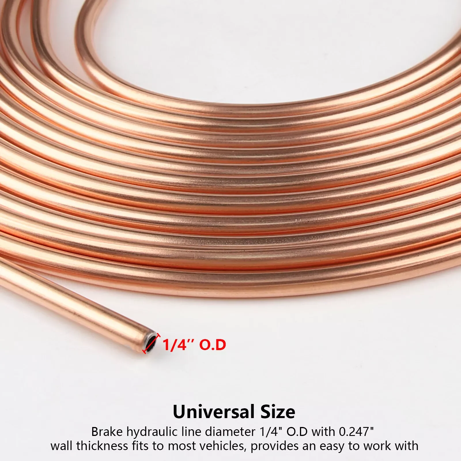 25 FT Copper Nickel Brake Line Tubing Kit 1/4 OD Coil Roll all Size Fittings